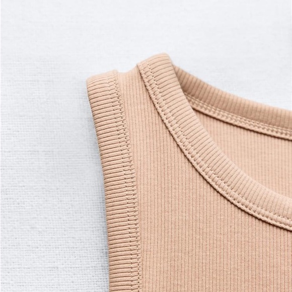 ZARA | Basic Halter Cropped Tank Top - Tan Beige - Picture 3 of 10